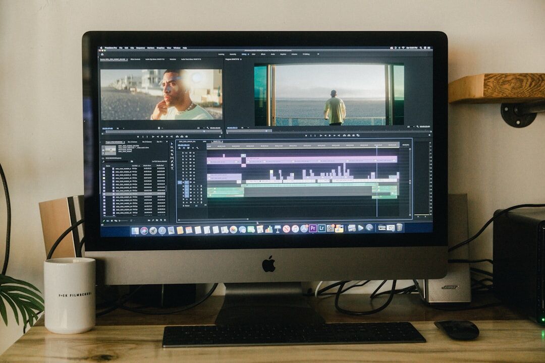 professional video editor at computer