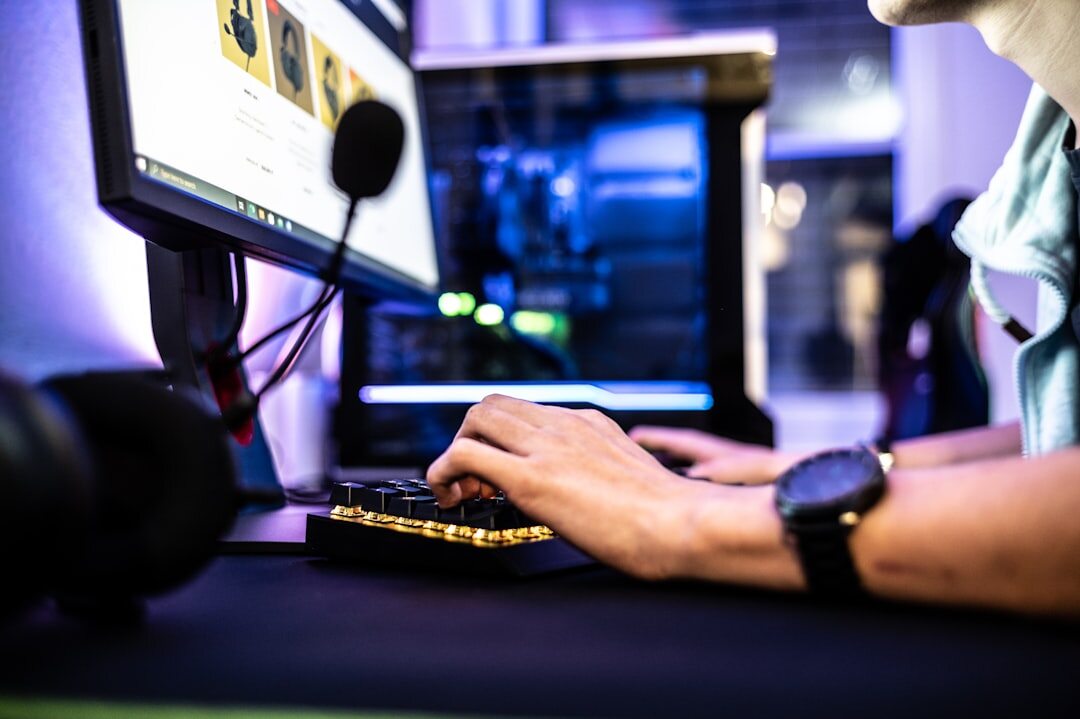 professional video editor at computer